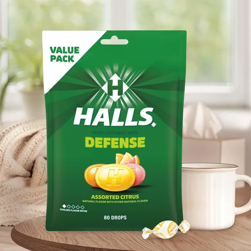 Vista 6 de HALLS Defense - Gotas de vitamina C cítricas surtidas, paquete económico, 80 gotas Gotas para la garganta, paquete económico