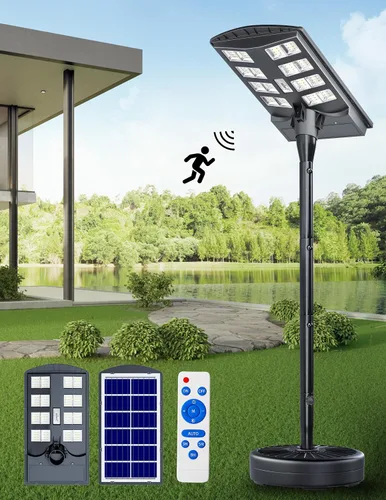 Vista 9 de JAYNLT Luces solares de calle de 4000 W para exteriores con poste de 118 pulgadas de alto, 3000 K/4000 K/6500 K 300000 LM, lámparas solares de pie