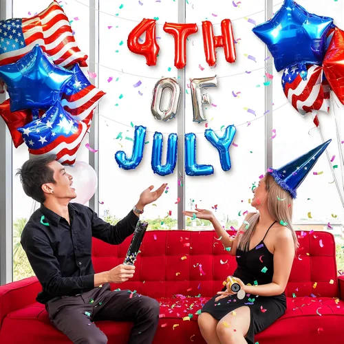 Vista 6 de HOUSE OF PARTY Globos del 4 de julio, accesorios temáticos de Estados Unidos Globos patrióticos de la bandera estadounidense – 19 x 26 pulgadas
