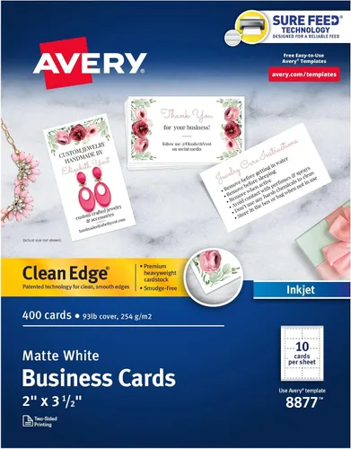 Vista 17 de Tarjetas de empresa, de Avery, bordes lisos, imprimibles, para impresoras de inyección, color blanco mate, Blanco