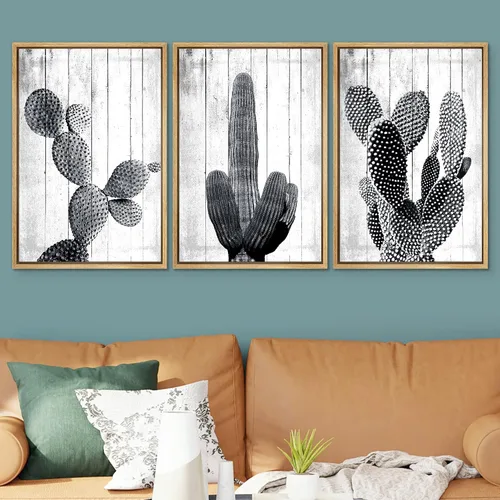 Vista 259 de SIGNWIN Lienzo enmarcado para pared, juego de arte de collage de hojas transparentes en blanco y negro, ilustraciones de naturaleza silvestre, arte