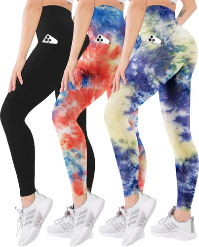 Vista 7 de Blisset - Paquete de 3 leggings de cintura alta para mujer con bolsillos, pantalones suaves y activos para control de abdomen, ideales para yoga