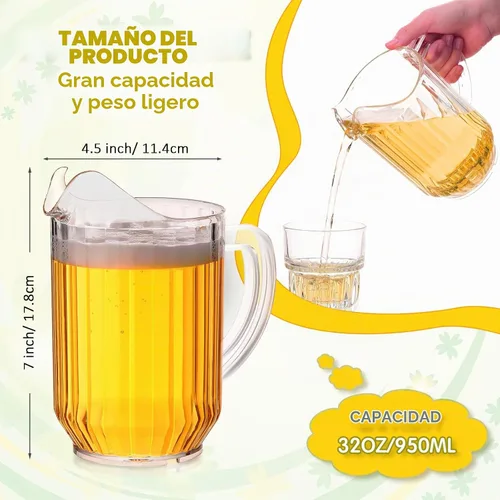 Vista 2 de Rtteri - Paquete de 16 jarras de plástico transparente de 32 onzas a granel, mini jarras de bebidas con asa y boquilla para agua, cerveza, limonada