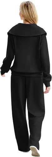 Vista 4 de XIEERDUO Conjuntos de descanso para mujer 2023 sudadera de gran tamaño con media cremallera y pantalón deportivo de pierna ancha de 2 piezas