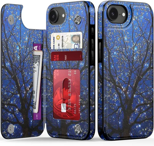 Vista 113 de FUNMIKO Funda tipo cartera para iPhone 13 con tarjetero, bloqueo RFID, protección de grado militar y obras de arte impresas con rayos UV, cierre