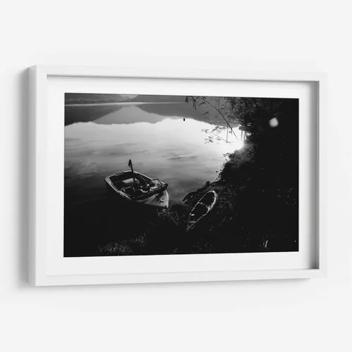 Vista 12 de Canvas Lab Bote BW by HCTR 12 x 8 in Canvas Print Wall Art Black and White Wall Decor for Bedroom, Living Room or Office