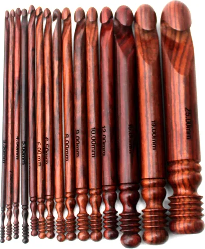 Vista 5 de Juego de 15 ganchos de madera para ganchillo – Mango ergonómico de madera suave mango ganchillo agujas de tejer – Mango de ganchillo de ganchillo