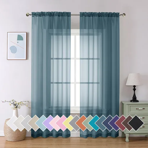 Vista 83 de Aiyufeng 2 paneles de cenefa transparente negra de 14 pulgadas de largo, cortinas cortas negras transparentes para dormitorio, cortinas de cocina