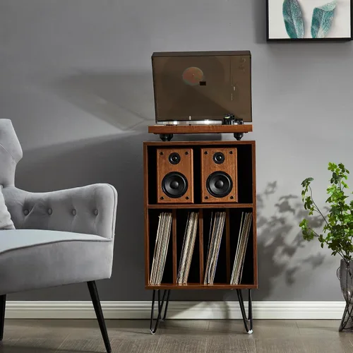 Vista 3 de Arkrocket Cassini - Tocadiscos con estante de audio, tocadiscos Bluetooth de alta fidelidad con 2 altavoces para estantería, tocadiscos de vinilo