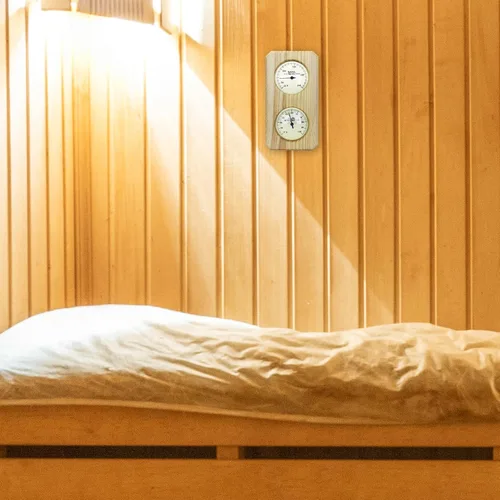 Vista 5 de Higrotermógrafo de sauna, medidor de humedad de temperatura, termómetro de madera higrómetro para gimnasio