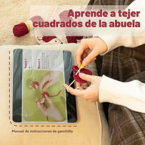 Vista 5 de Yeezhee Kit de ganchillo para principiantes, kit de iniciación de Granny Square con tutoriales en video paso a paso, kit de tejido para adultos