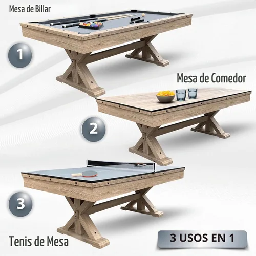 Vista 4 de Mesa de billar multijuego 3 en 1 de 7 pies con mesa de ping pong con mesa de ping pong con asiento de banco de almacenamiento doble. Incluye billar