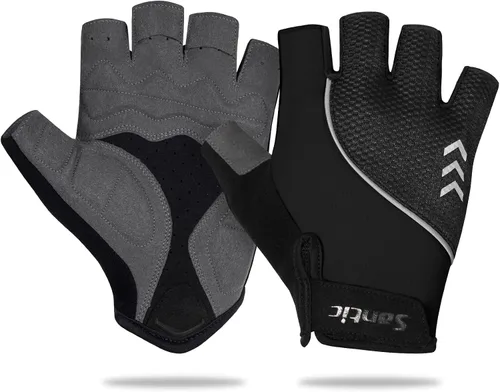 Vista 2 de Santic Guantes de ciclismo, guantes de ciclismo de medio dedo, guantes de conducción en carretera con almohadilla antideslizante que absorbe