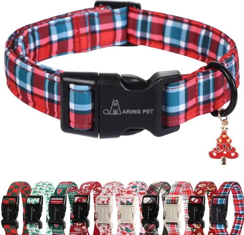 Vista 12 de ARING PET Collar de Navidad para perro, lindo collar de copos de nieve populares rojo y verde con hebilla de liberación rápida para cachorros