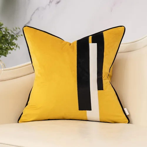 Vista 8 de Yangest Funda de Almohada Decorativa de Terciopelo Negro con Rayas Patchwork, Funda de Cojín Moderna de 18x18 Pulgadas para Sofá, Sillón
