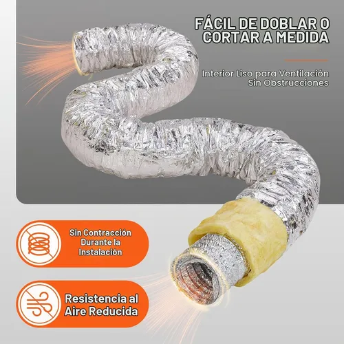 Vista 4 de VEVOR - Conducto flexible aislado de 6 pulgadas x 25 pies R-4.2, manguera HVAC de 3 capas de eficiencia energética con 2 abrazaderas para conductos