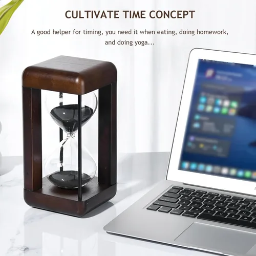 Vista 5 de Temporizador de arena, reloj de arena de 30 minutos, reloj de arena decorativo grande de madera maciza, cristal de hora con arena, utilizado