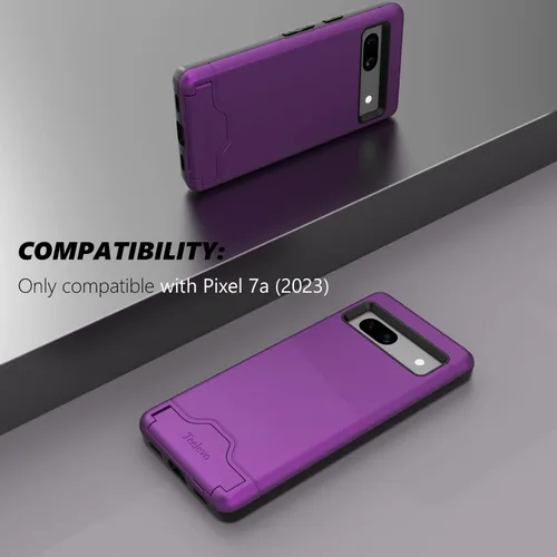 Vista 2 de Funda tipo cartera para Google Pixel 7a, funda de doble capa con ranura para tarjeta y soporte para Google Pixel 7a - Púrpura