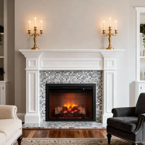 Vista 2 de Inserto de chimenea eléctrica con luz superior, opción de color de llama de 12 × 12 × 12 con sonido crepitante de fuego, 30 5/8 ″ W × 24 5/16 ″ H