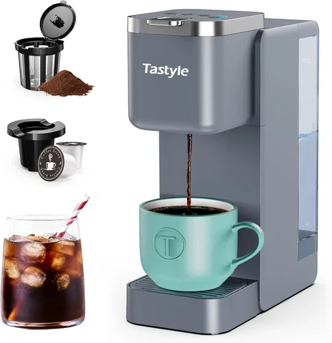 Vista 8 de Tastyle Cafetera de Una Sola Porción, Máquina de Café Helado y Caliente para Cápsulas K y Café Molido, Diseño Compacto, Depósito de Agua Extraíble