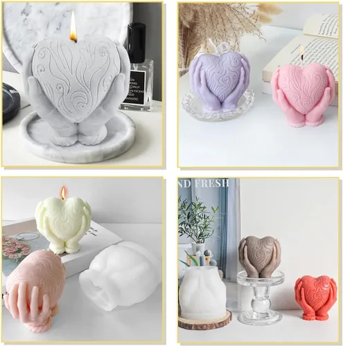 Vista 3 de Molde de resina de corazón de mano, moldes de silicona para velas de corazón, regalo del día de San Valentín, vela 3D, molde de resina epoxi