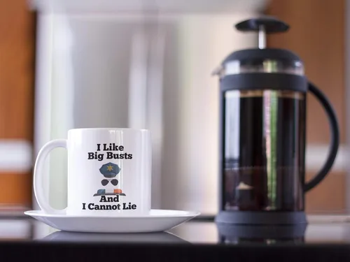 Vista 5 de Casitika Regalos divertidos para oficiales de policía. Me gustan los bustos grandes y no puedo mentir. Taza de café de 11 onzas. Idea de regalo