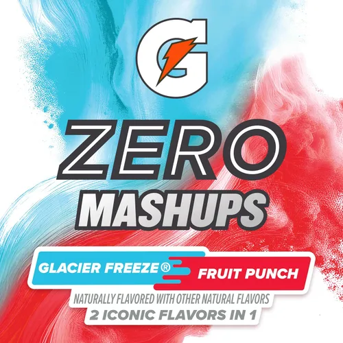 Vista 3 de Gatorade Mezcla de bebida en polvo con electrolitos sin azúcar, Mashups Glacier Freeze-Fruit Punch, (32 porciones), sin sabores artificiales, sin