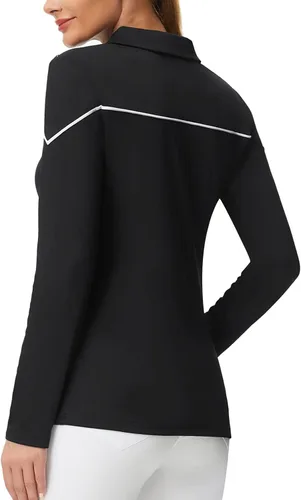 Vista 7 de JACK SMITH Polo de golf para mujer, ajuste seco, UPF 50+, manga larga, con cremallera, ajuste delgado, atlético, con soporte para camiseta