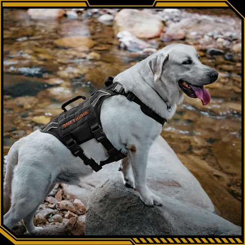 Vista 7 de OneTigris Arnés táctico para perros grandes, arnés táctico ajustable para perro con asas, chaleco reflectante resistente y transpirable, chaleco
