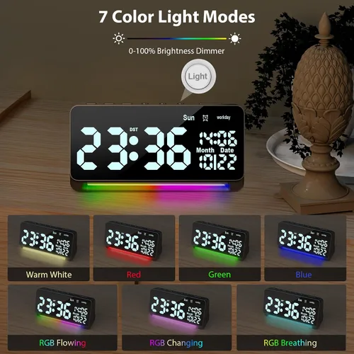 Vista 4 de Reloj despertador súper fuerte de 120 db para adultos que duermen pesadamente, 15 sonidos de despertador para personas que duermen pesadas, luz