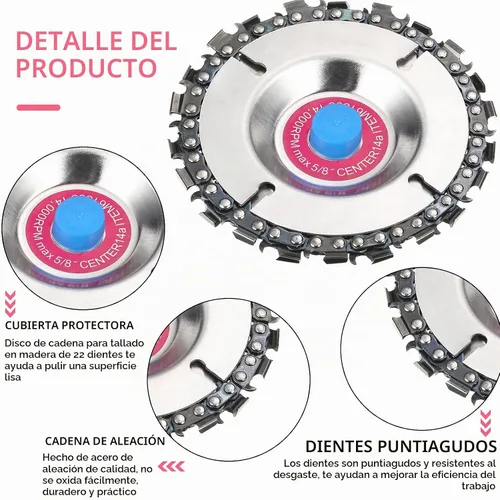 Vista 6 de 5 piezas de hojas de sierra de disco de cadena de 5/8 pulgadas para amoladoras angulares - 22 dientes discos de tallado de madera y ruedas