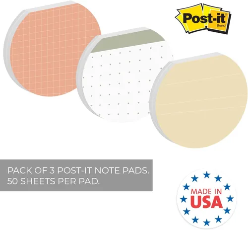 Vista 2 de Earth Tone - Juego de 3 bloc de notas adhesivas redondas y planas, con parte superior geométrica, notas adhesivas bohemias modernas de 3.5 pulgadas