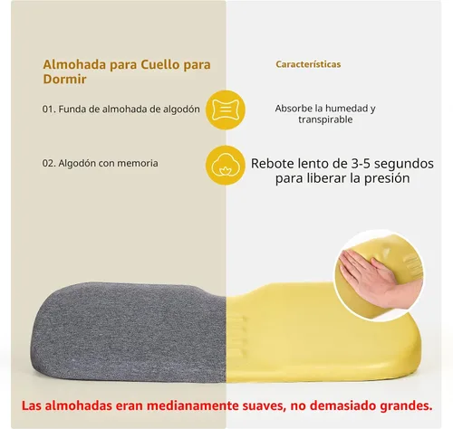 Vista 5 de Almohadas Cervicales para Alivio del Dolor al Dormir, Almohada de Soporte de Cuello de Espuma Viscoelástica y Respaldo de Cuello para Alivio