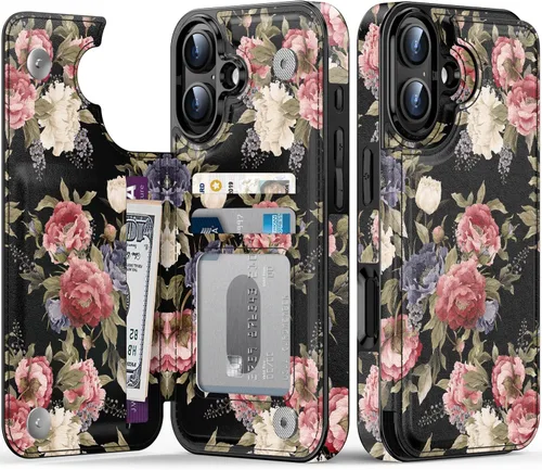Vista 376 de LETO para iPhone 15 Pro Funda tipo cartera - Tapa tipo folio con patada - Diseños de moda - Tarjetero - Funda protectora para mujeres y niñas - 6.1
