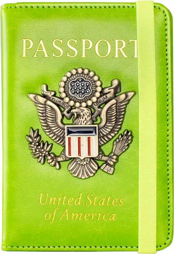 Vista 14 de Funda para pasaporte y ranura para tarjetero, con bloqueo RFID, cartera de piel para pasaporte de viaje para hombres y mujeres, protector de Rojo