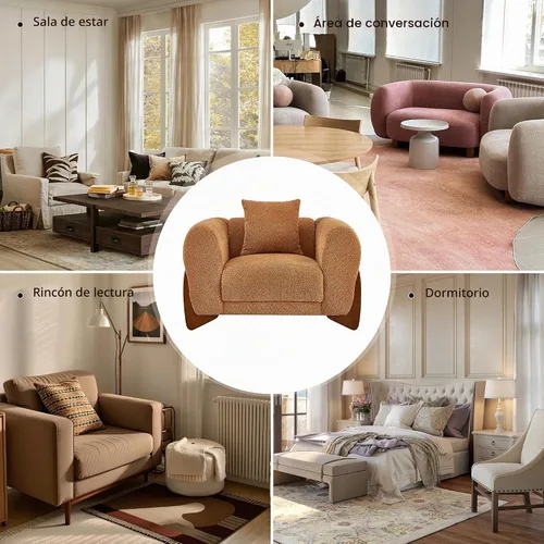 Vista 5 de Morden Fort Sofá Boucle moderno, tapizado, duradero, cómodo, apto para mascotas, sofá profundo con patas de madera y almohada, sofás de 3 plazas