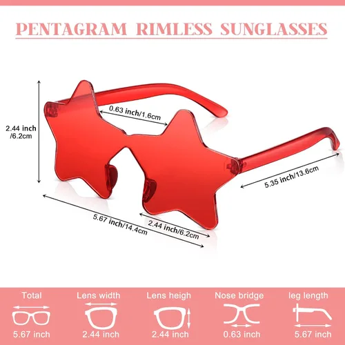 Vista 2 de CHENGU 2 lentes de sol sin montura en forma de estrella transparentes de color caramelo, recuerdos de fiesta para niñas, niños y mujeres (rojo)