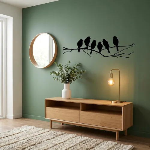 Vista 6 de Picniva Calcomanía de pared de pájaro en rama de árbol, 22 x 7 pulgadas, vinilo negro mate para decoración de guardería, sala de estar y dormitorio