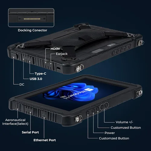 Vista 9 de MUNBYN Tablet resistente IRT08, tableta Windows de 10.1 pulgadas, Windows 11 Pro, 8 GB+128 GB, Intel N5100, legible a la luz del sol, 4G LTE GPS, PC