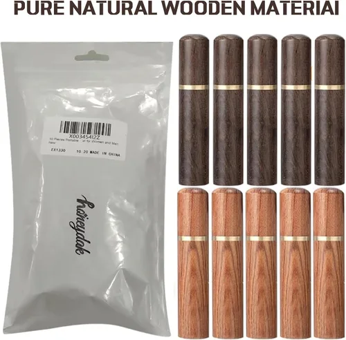 Vista 7 de Honeydak 10 piezas portátil de madera para palillos de dientes, mini caja de púas de dientes de bolsillo, estuche de transporte de palillos