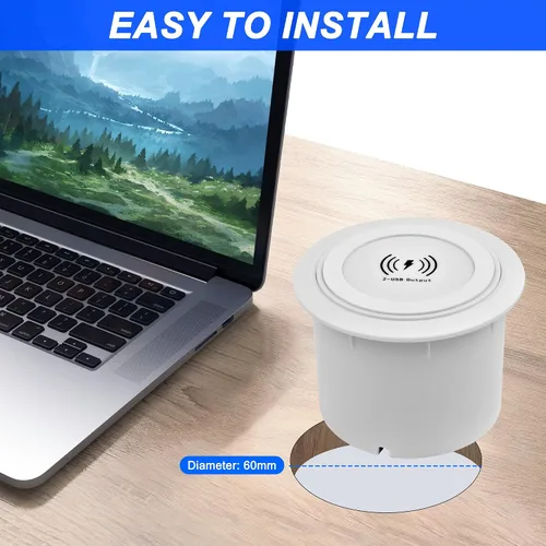 Vista 5 de XMSJSIY Cargador Inalámbrico de Escritorio Integrado 10W 3-en-1 USB A/Tipo C Pop-UP Estación de carga rápida multifuncional inalámbrica