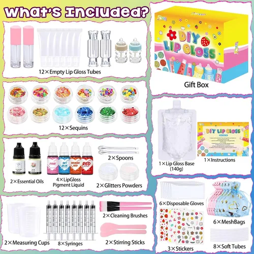Vista 6 de Jcoos Kit de fabricación de brillo de labios, kit de brillo de labios divertido para niños, haz tu propio kit de brillo de labios