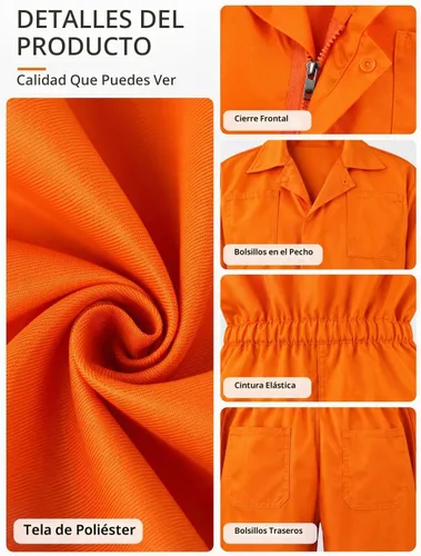 Vista 10 de HOMELEX Disfraz de prisión naranja para hombre, disfraz de recluso de Halloween, uniforme de cárcel para adultos