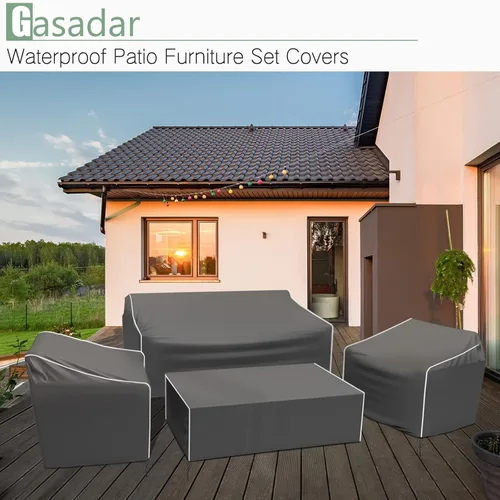 Vista 7 de Gasadar Juego de 4 fundas para muebles de patio, color gris