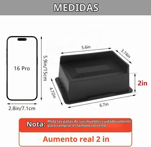 Vista 2 de Paquete de 4 elevadores de cama de 2 pulgadas, elevadores de muebles de gran tamaño resistentes Negro-4 Pack
