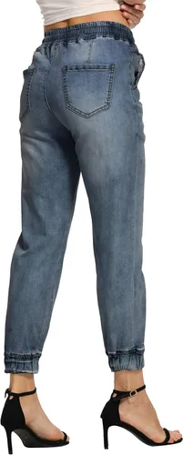Vista 3 de V VOCNI Pantalones deportivos de mezclilla para mujer, con cordón en la cintura, bolsillos laterales, jeans casuales