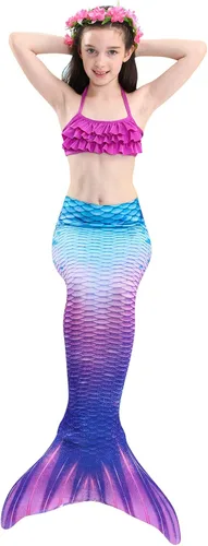 Vista 3 de Little Girls traje de baño bikini con cola de sirena Set de 3 piezas