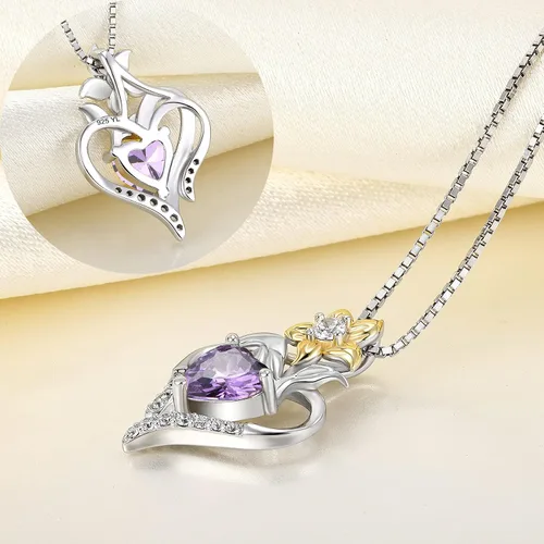 Vista 5 de YL Collar de corazón de plata de ley con colgante de flor de lirio para mujer
