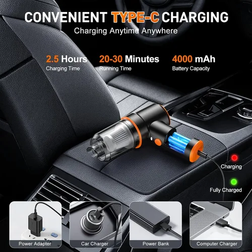 Vista 5 de KMM Aspiradora de Mano para Coche, Aspiradora de 9000PA & Extractor de Polvo, Aspiradora de 120W de Alta Potencia Portátil Inalámbrica, Aspiradora