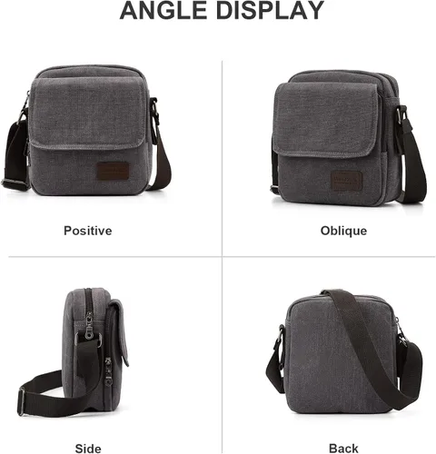 Vista 4 de Bolso cruzado para hombre bolso lateral para hombre bolso de hombro para hombres y mujeres pequeño bolso de mensajero de lona para teléfono